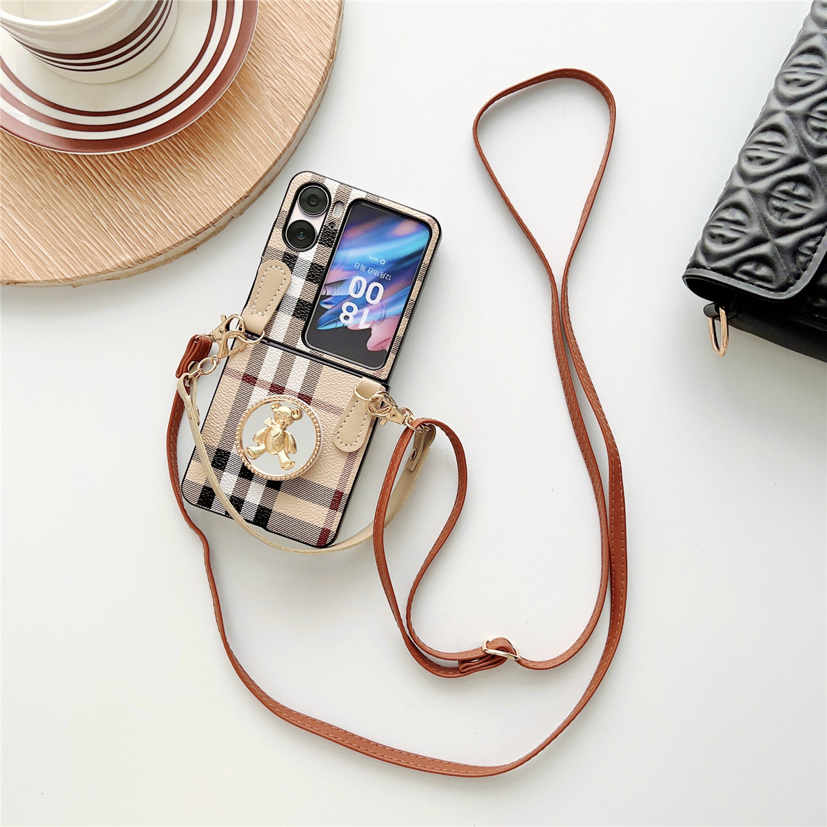 Leather Brown Stripe Phone Case - Image 4