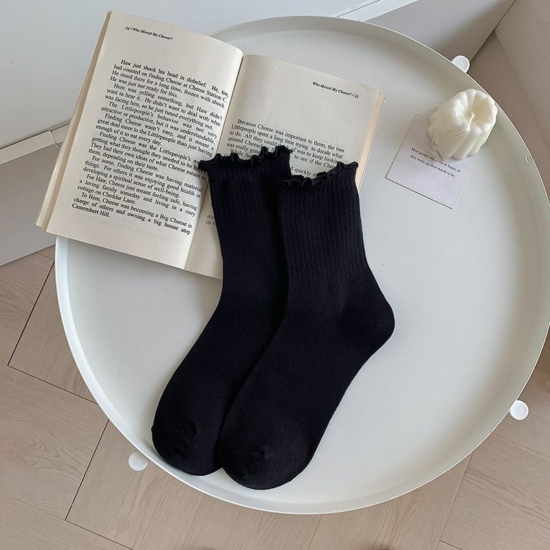 Solid-Color Ruffle-Trimmed Socks For Women - Image 9