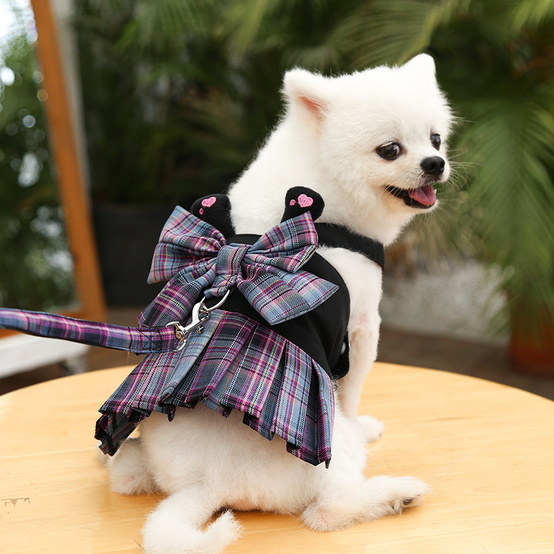 Dog Skirt Grid Chest Strap Hand Holding Rope