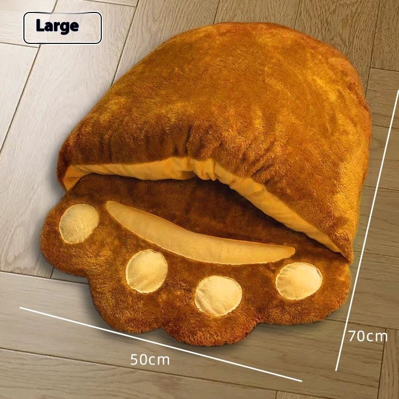 Winter Cute Bear Thickened Semi-closed Paw Cat Bed - Image 6