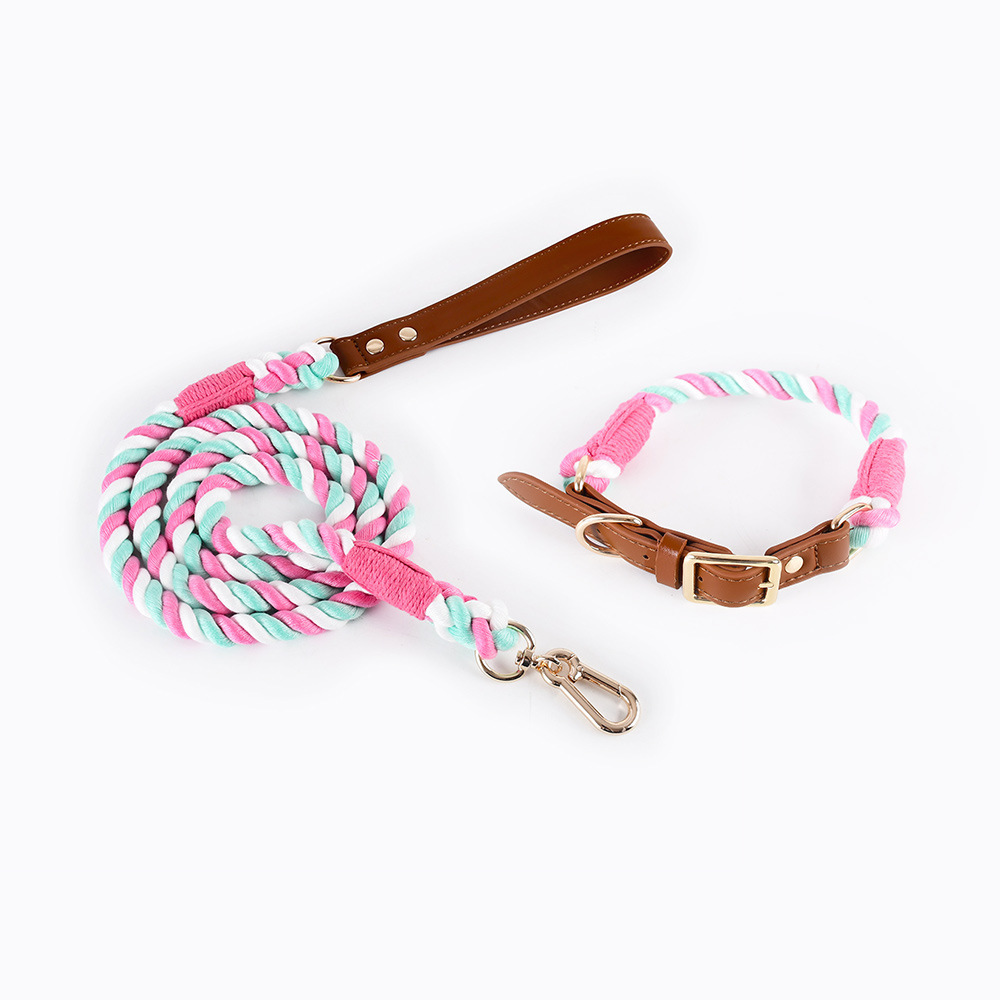 Woven Cotton Rope Leather Dog Collar Suit - Image 3