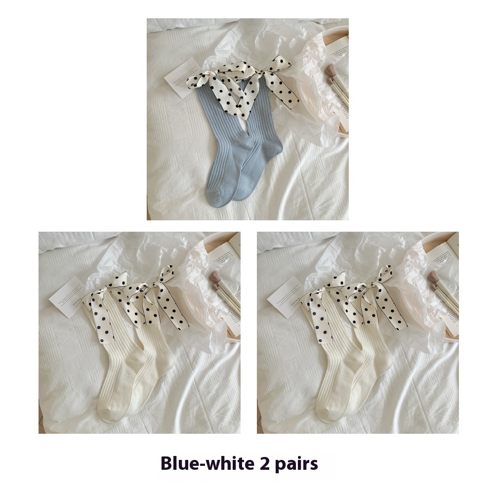 Thin Pure Cotton Polka Dot Bow Socks - Image 3