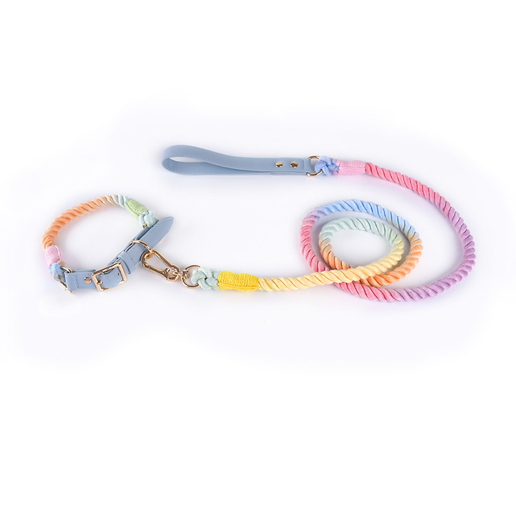 Woven Cotton Rope Leather Dog Collar Suit - Image 7