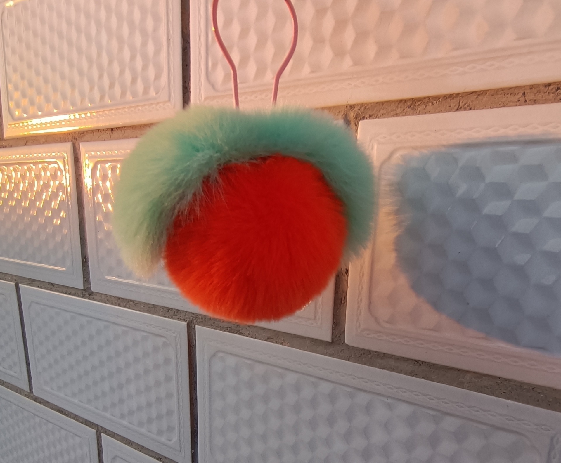 Peach Rabbit Hair Pendant Keychain - Image 10