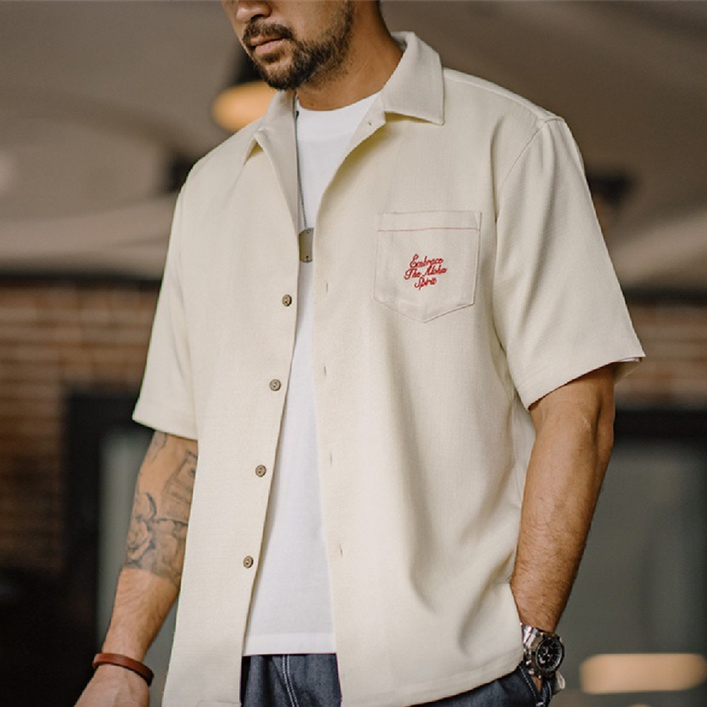 Bamboo Pattern Cuban Collar Shirt