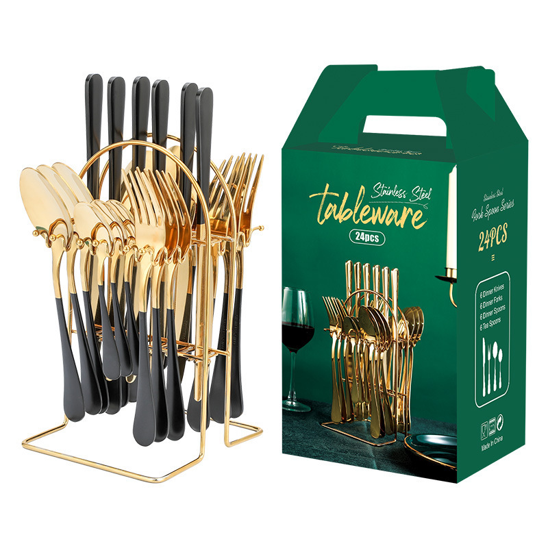 Luxury Gold Stainless Steel Cutlery Set with Rack - Image 3