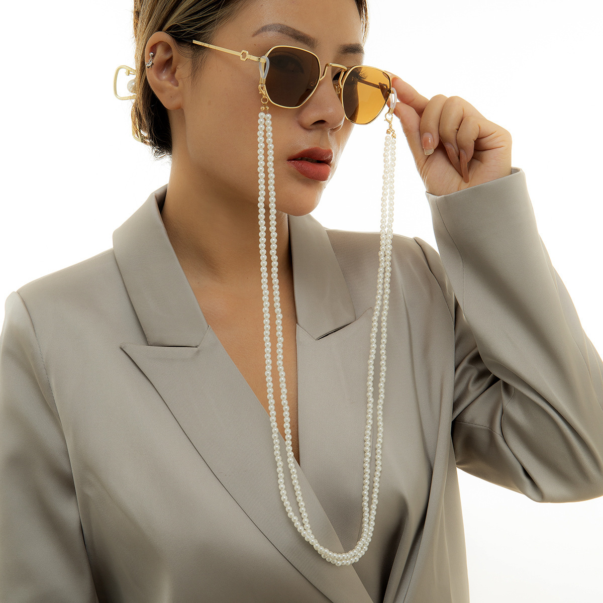 Woven Halterneck Retro Pearl Double Chain