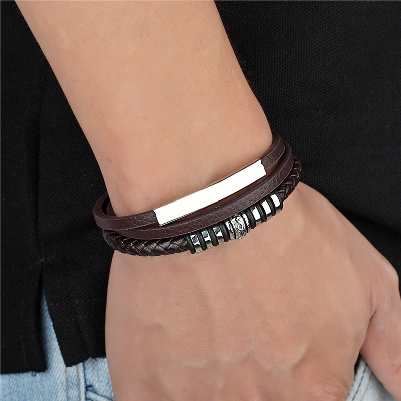 Stainless Steel Leather Hand Woven Bracelet