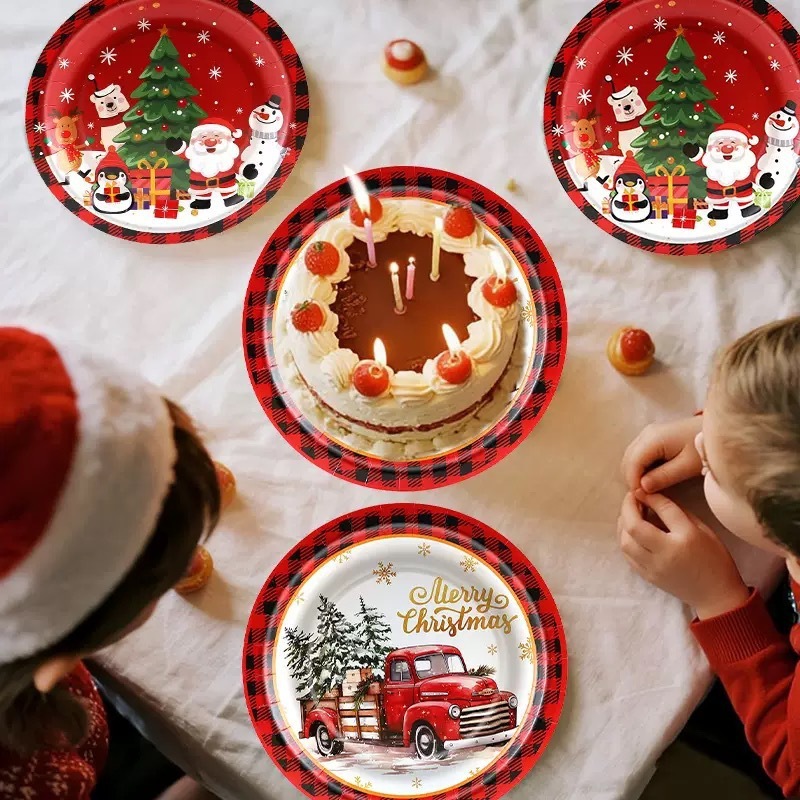 Christmas Disposable Paper Cups Tablecloth Set