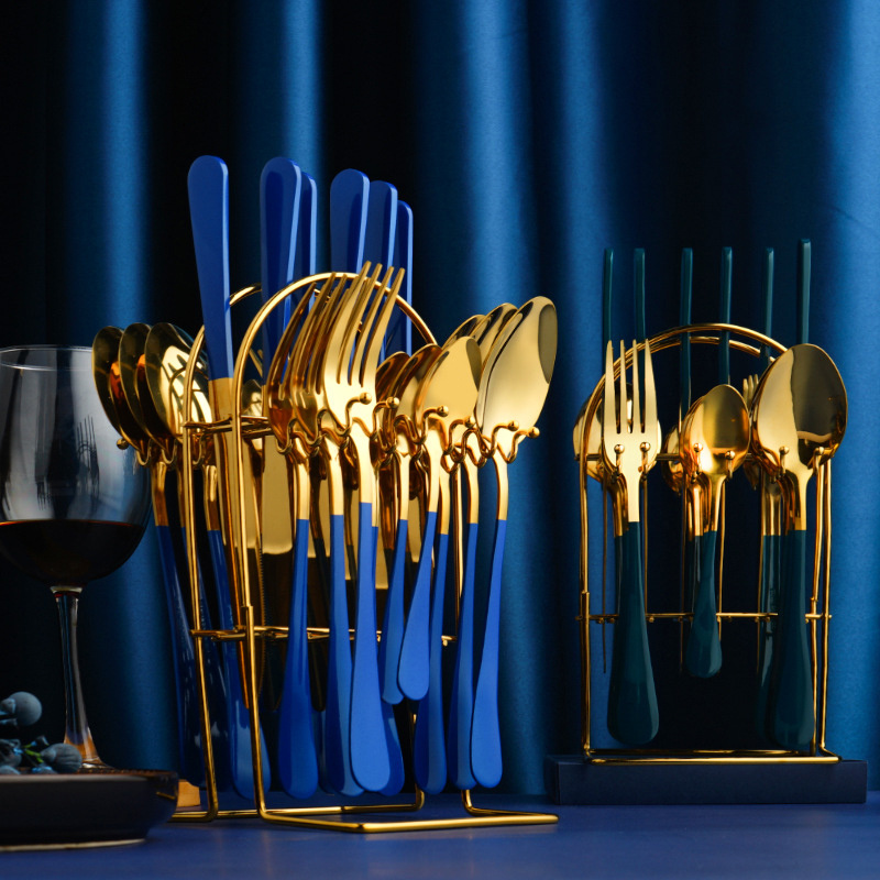 Luxury Gold Stainless Steel Cutlery Set with Rack - Image 2