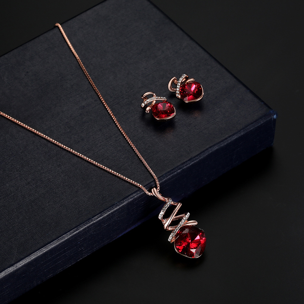 Fashion Red Stone Necklace Earrings Set - Image 2