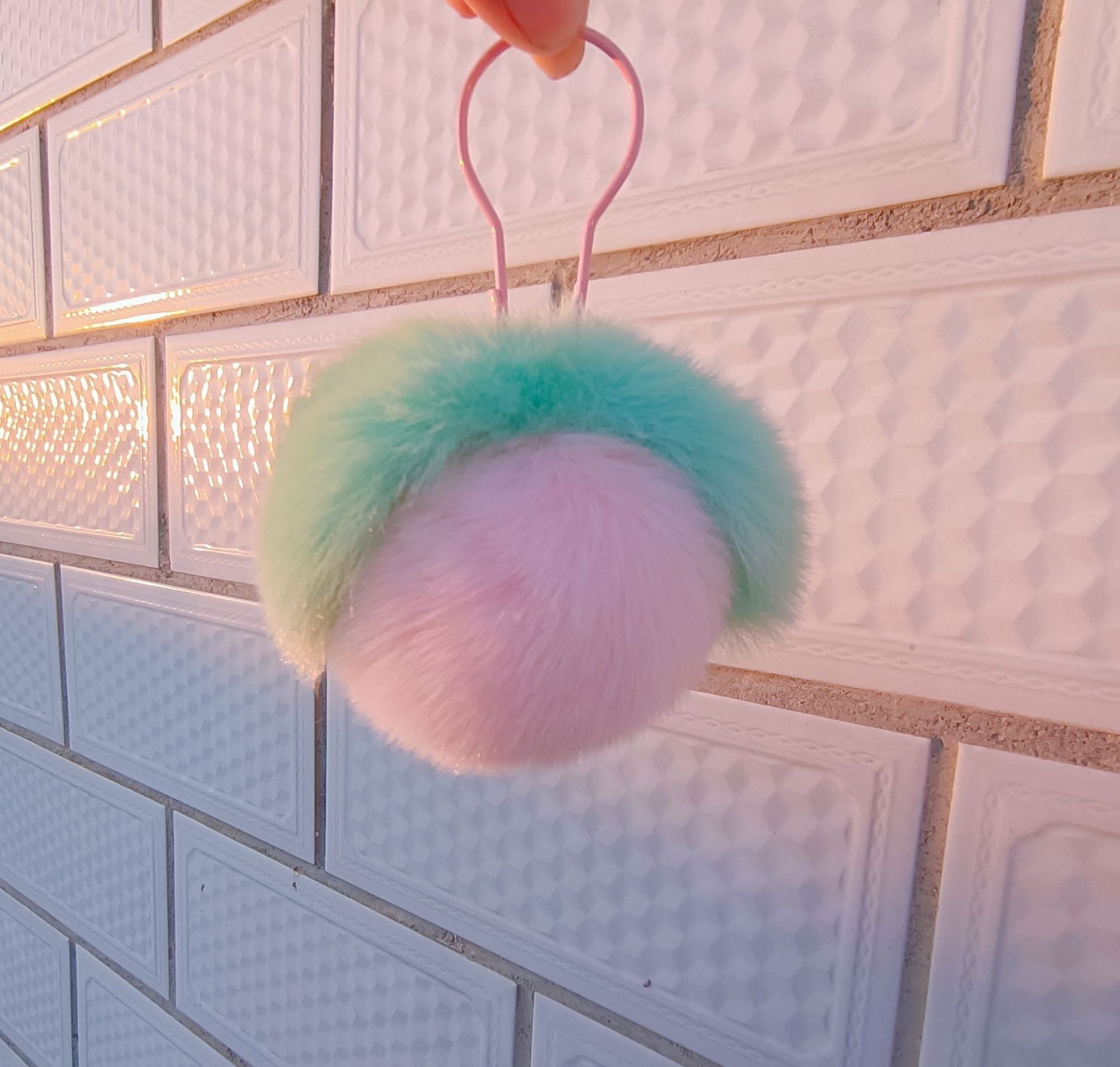 Peach Rabbit Hair Pendant Keychain - Image 3