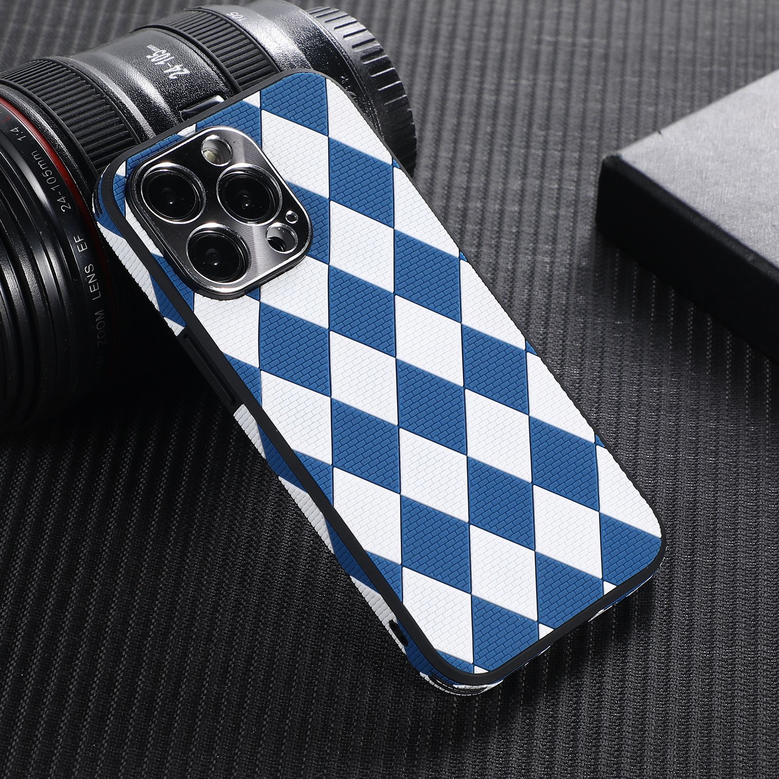 Plaid Side Stick Leather Phone Case - Image 3