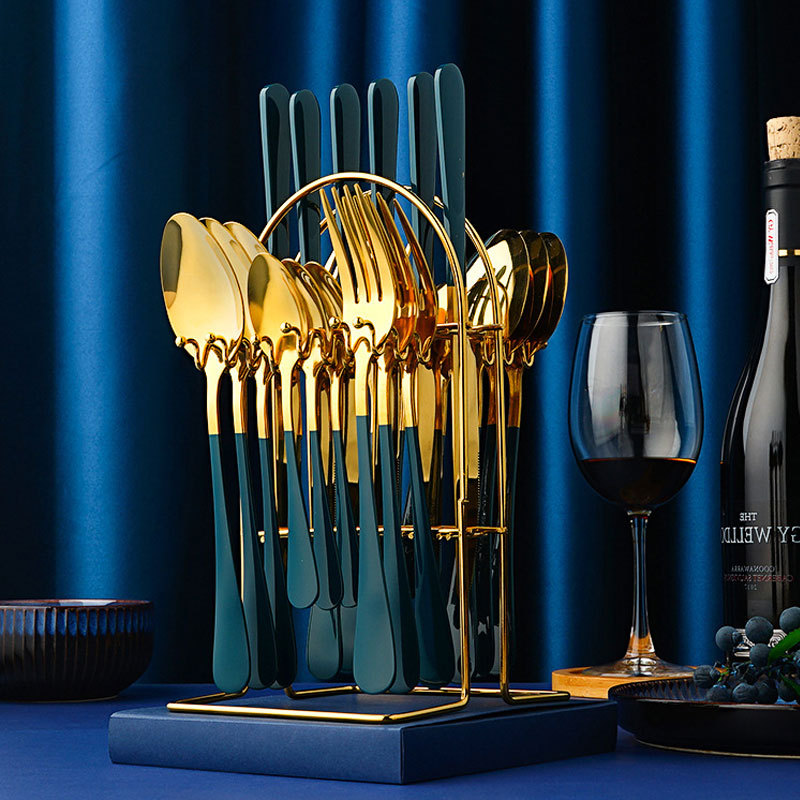 Luxury Gold Stainless Steel Cutlery Set with Rack