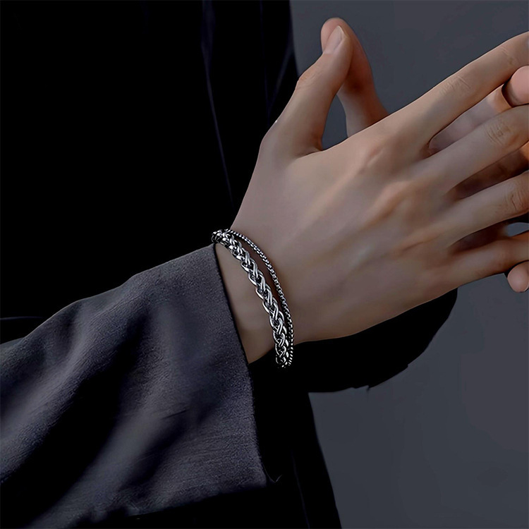 Double Layer Stainless Steel Bracelet For Men