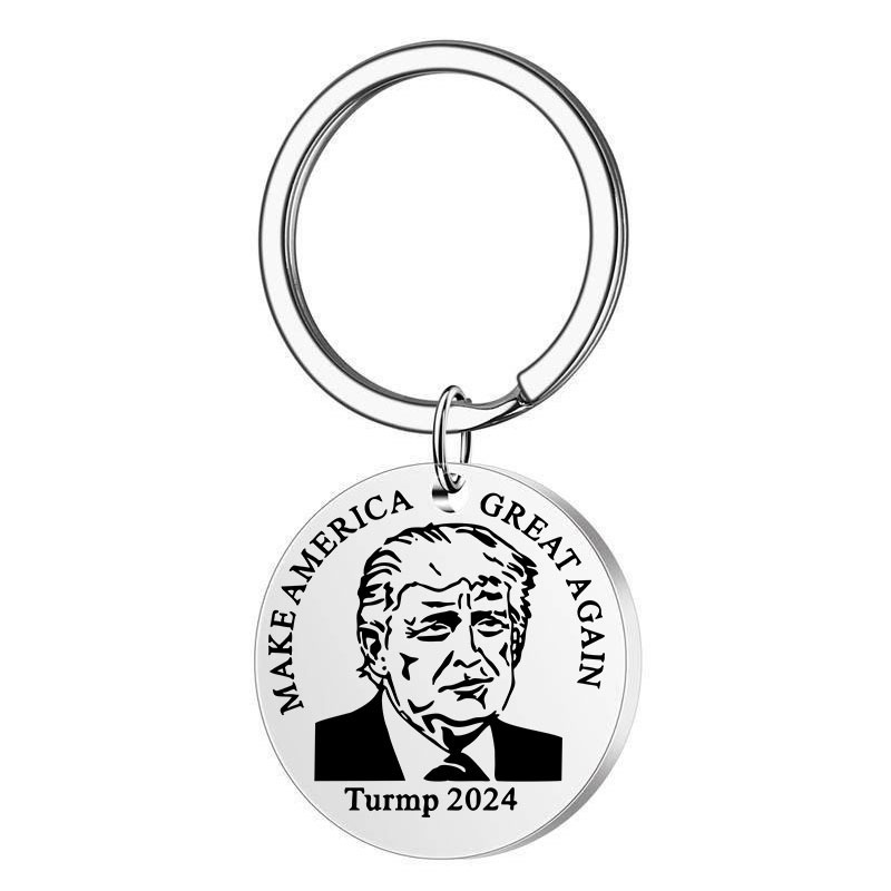 Stainless Steel Round Trump Keychain