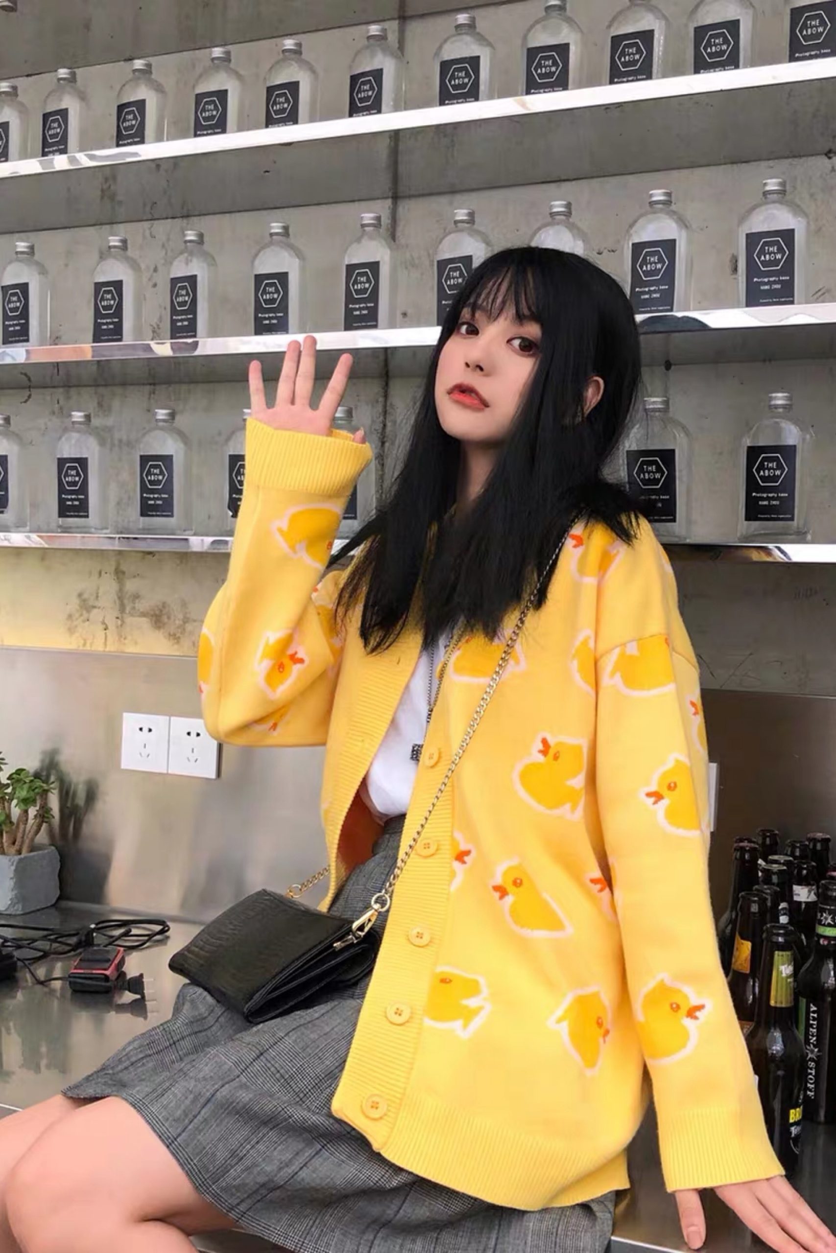 Women's Lucky Yellow Duck Cardigan Sweater - Image 2