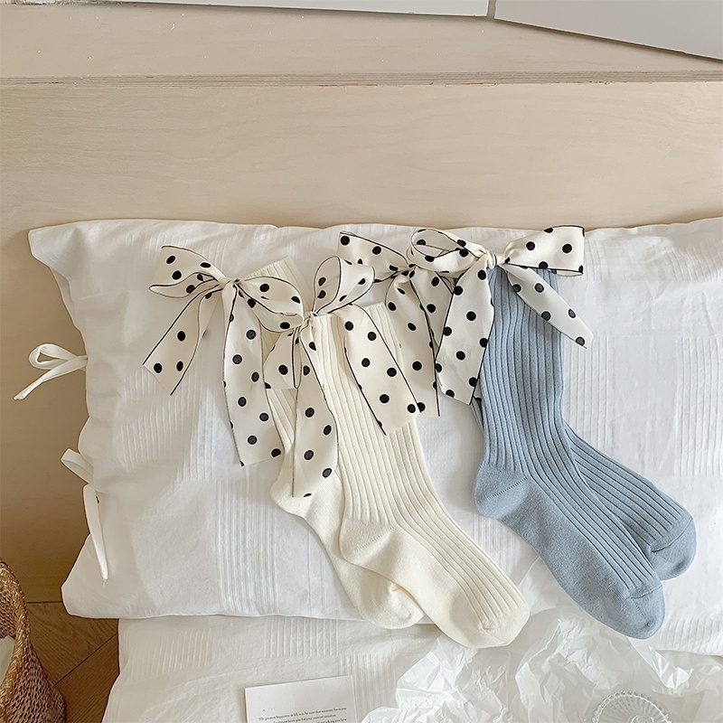Thin Pure Cotton Polka Dot Bow Socks - Image 4