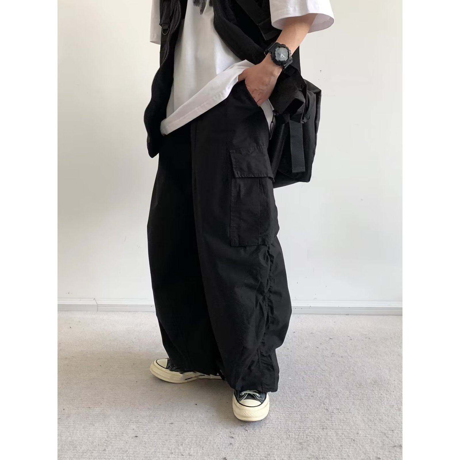 Wide-leg Japanese Retro Pocket Workwear Trousers - Image 2