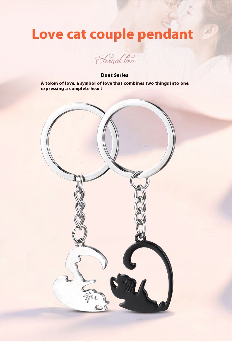 Heart Cat Lovers Keychain Pendant - Image 3