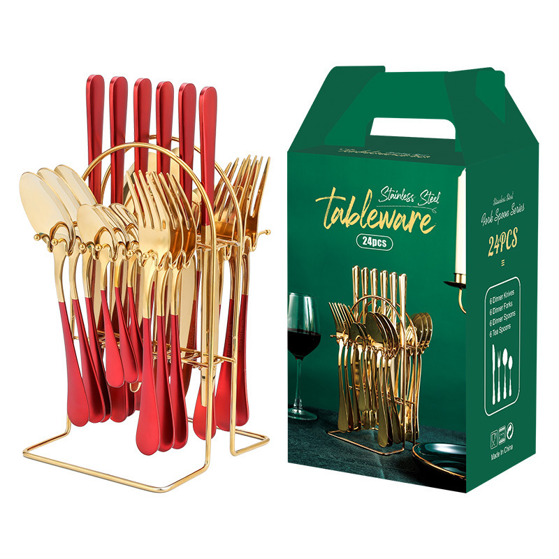 Luxury Gold Stainless Steel Cutlery Set with Rack - Image 5
