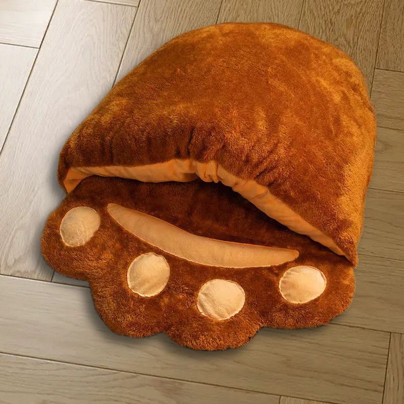 Winter Cute Bear Thickened Semi-closed Paw Cat Bed - Image 3