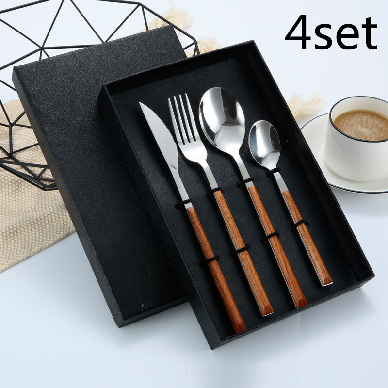Stainless Steel Imitation Wooden Handle Cutlery Set - Image 3