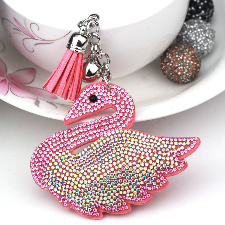 Creative Little Swan Velvet Rhinestone Keychain