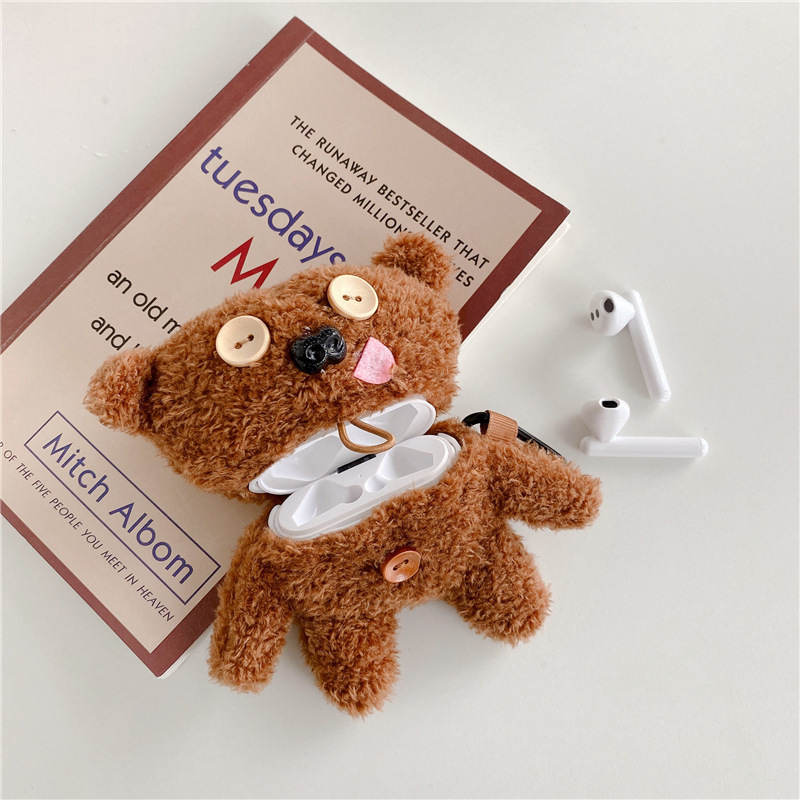 Plush Button Tongue Bear Earphone Case