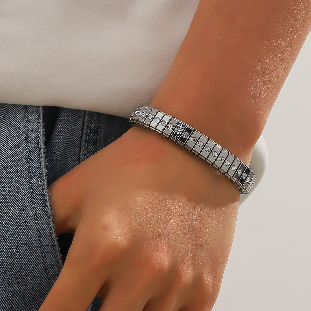 Cold Stainless Steel Diamond Bracelet For Men - Image 7