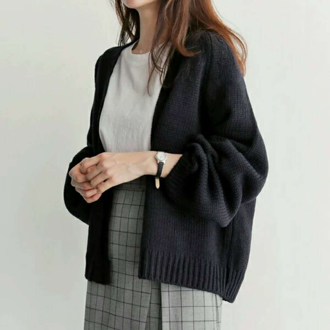 Puffy Woven Cardigan Sweater - Image 4