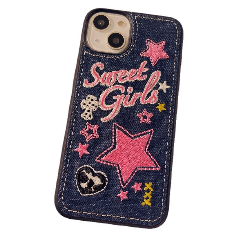 Denim Embroidered Star Phone Case - Image 2