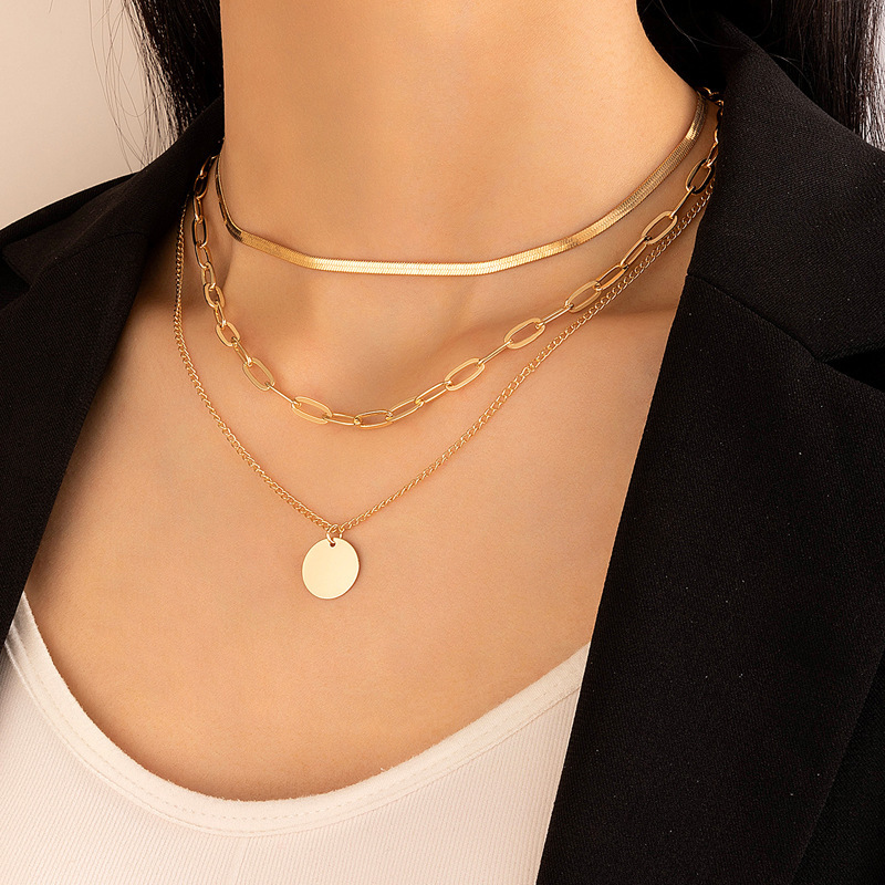 Alloy Disc Three-layer Necklace
