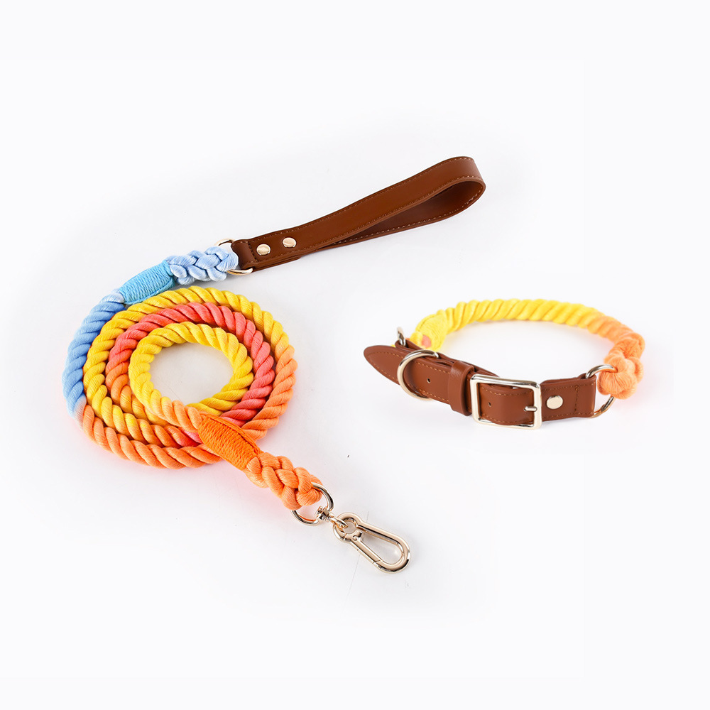 Woven Cotton Rope Leather Dog Collar Suit - Image 2