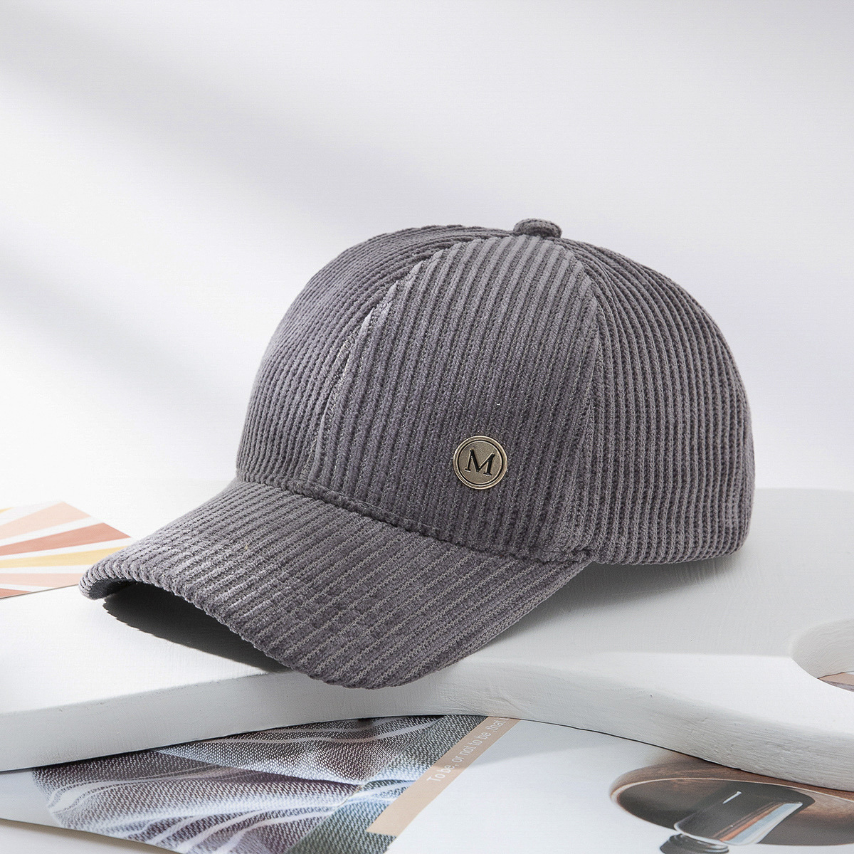 Warm Sunshade Corduroy Metal Letter Baseball Cap - Image 3