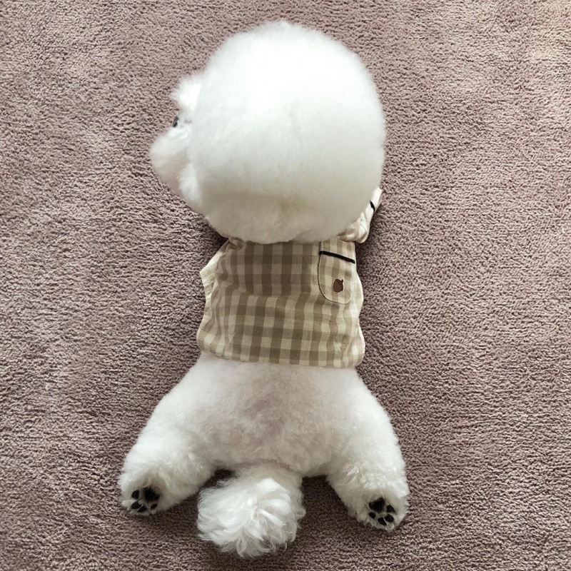 Plaid Khaki Blue Pocket Pajamas For Dogs - Image 3
