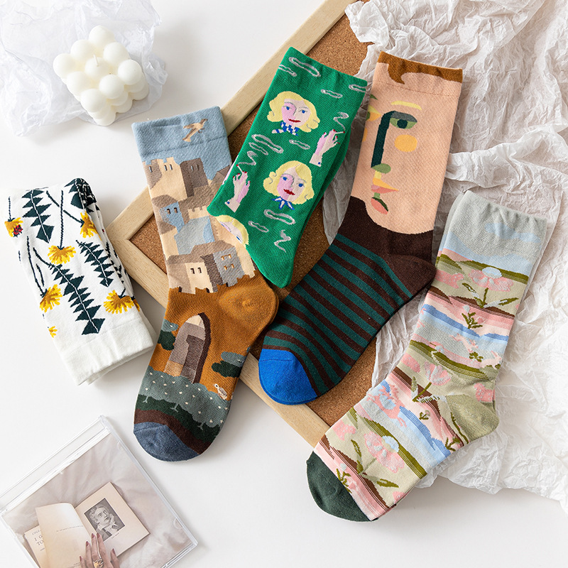 Abstract Literary Women Illustration Color Socks
