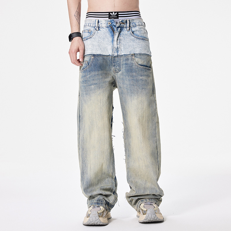 Loose Wide Leg Straight Denim Trousers For Men - Image 3
