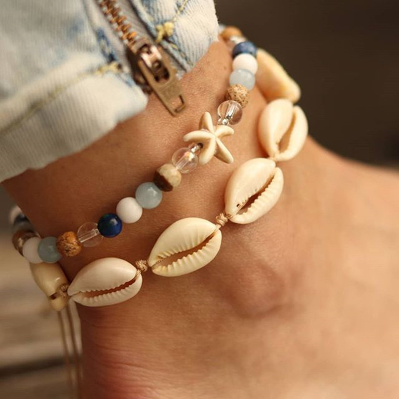 Multi-Piece Shell Turquoise Anklet