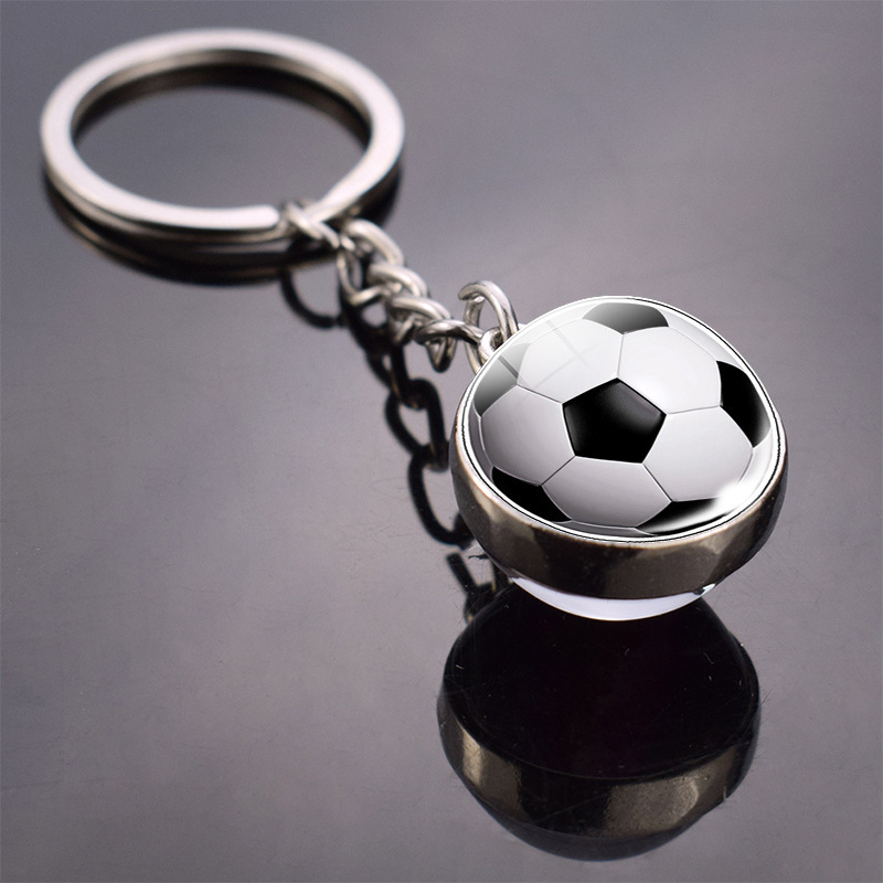 Football Glass Double Sided Beads Keychain