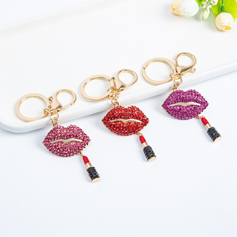 Fashion Diamond Red Lip Keychain