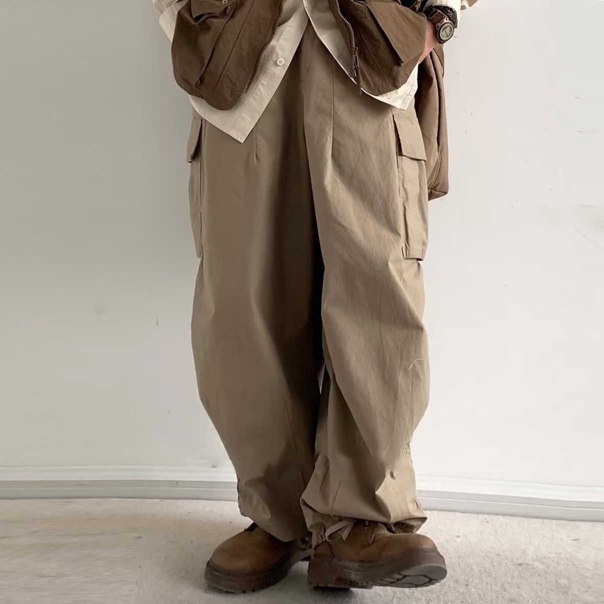 Wide-leg Japanese Retro Pocket Workwear Trousers