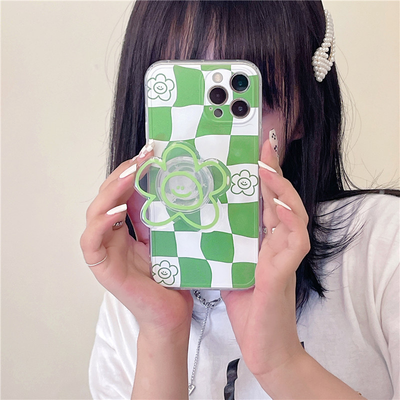 Plaid Smiley Flower Stand Phone Case - Image 5