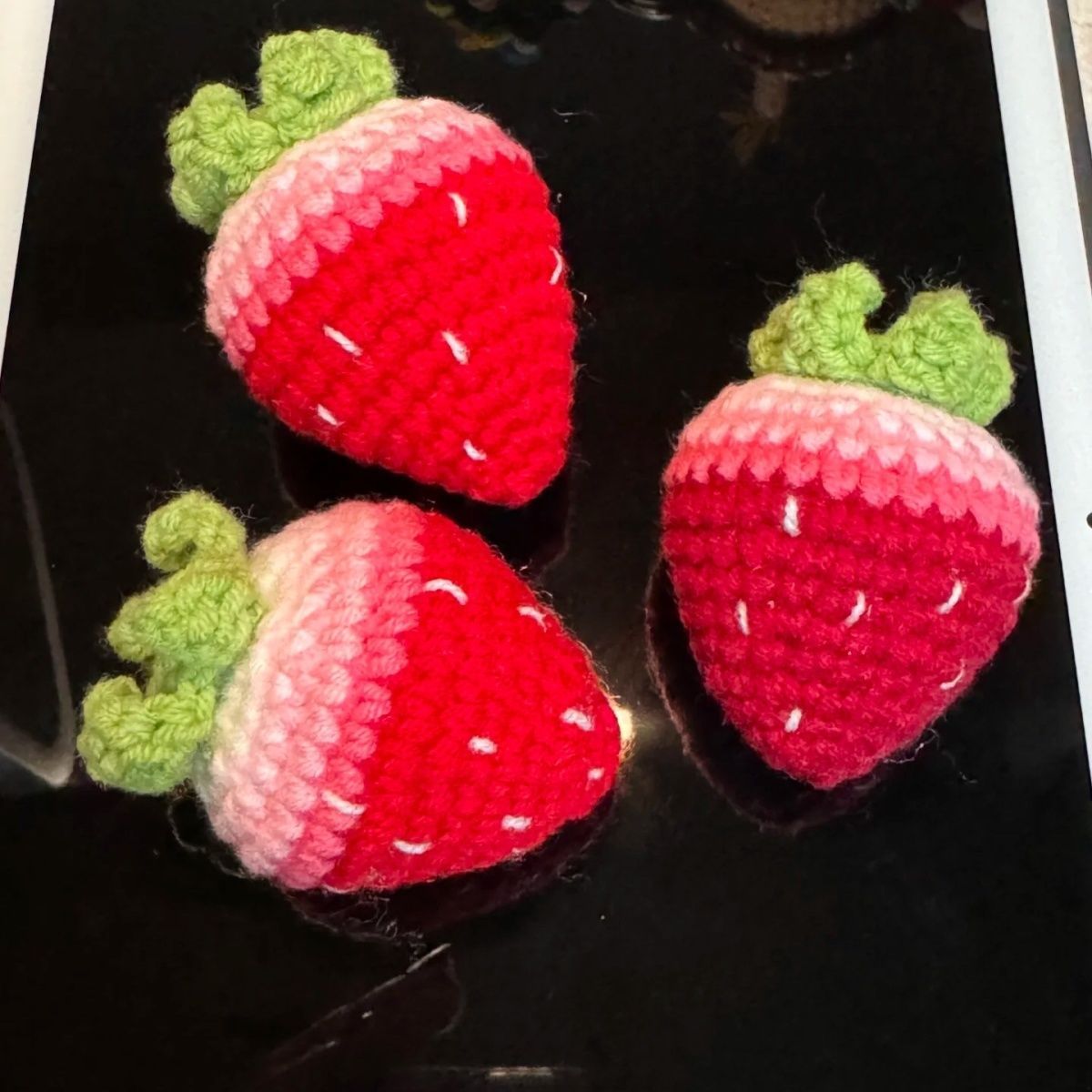 Finished Strawberry Pendant Keychain Wool
