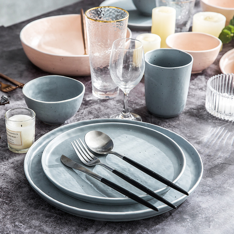 Household Dotted Black Matte Tableware Set