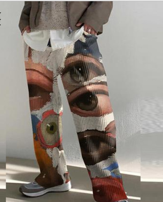 Loose Mid-waist Printed Fall Trousers For Men - Image 5