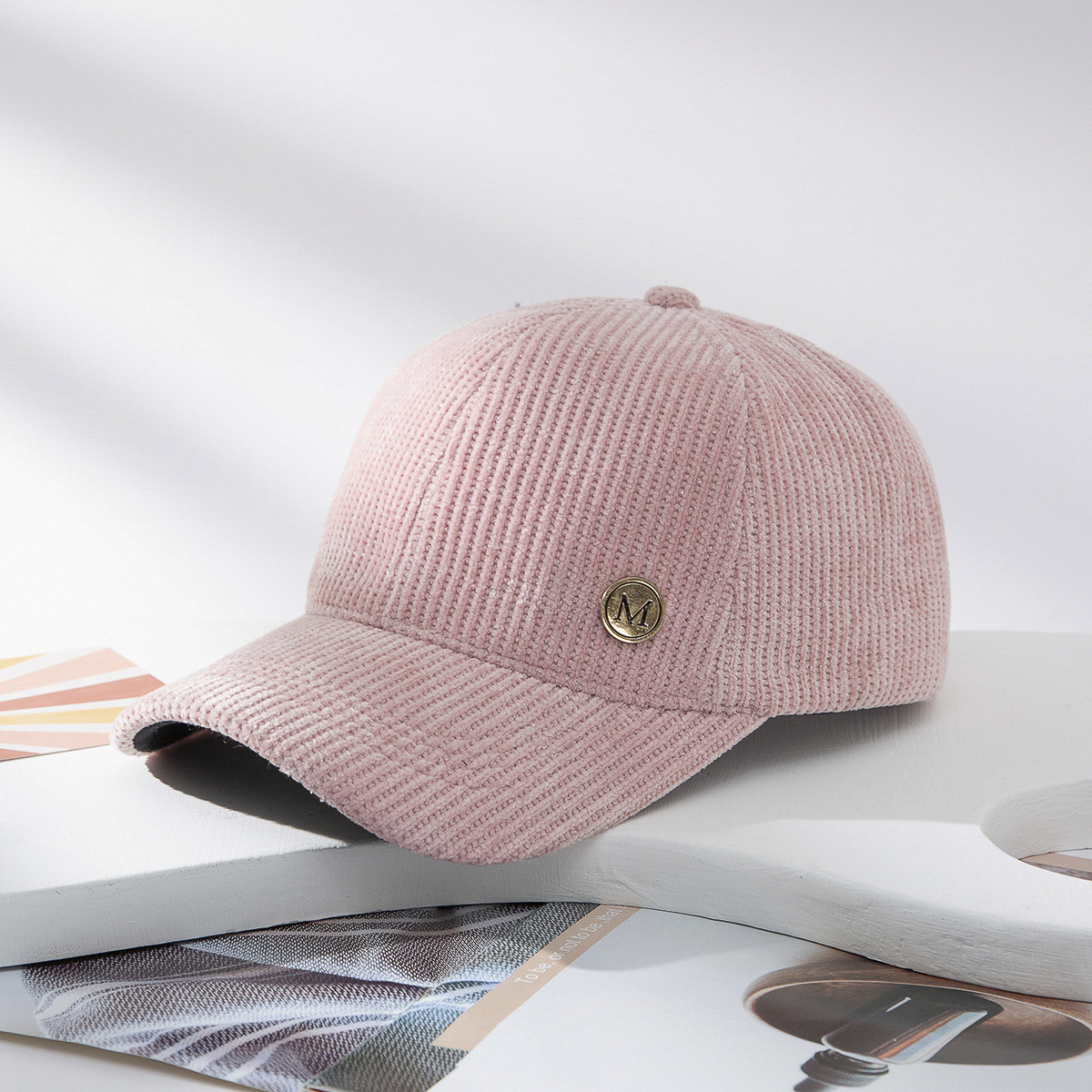 Warm Sunshade Corduroy Metal Letter Baseball Cap - Image 4