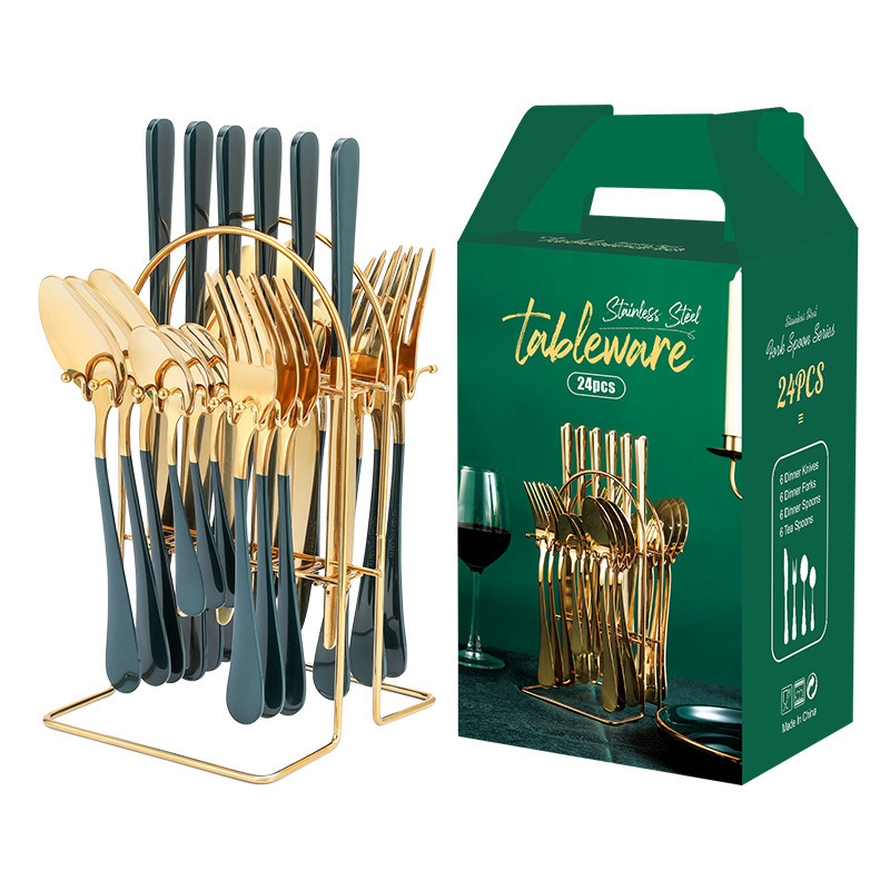 Luxury Gold Stainless Steel Cutlery Set with Rack - Image 6