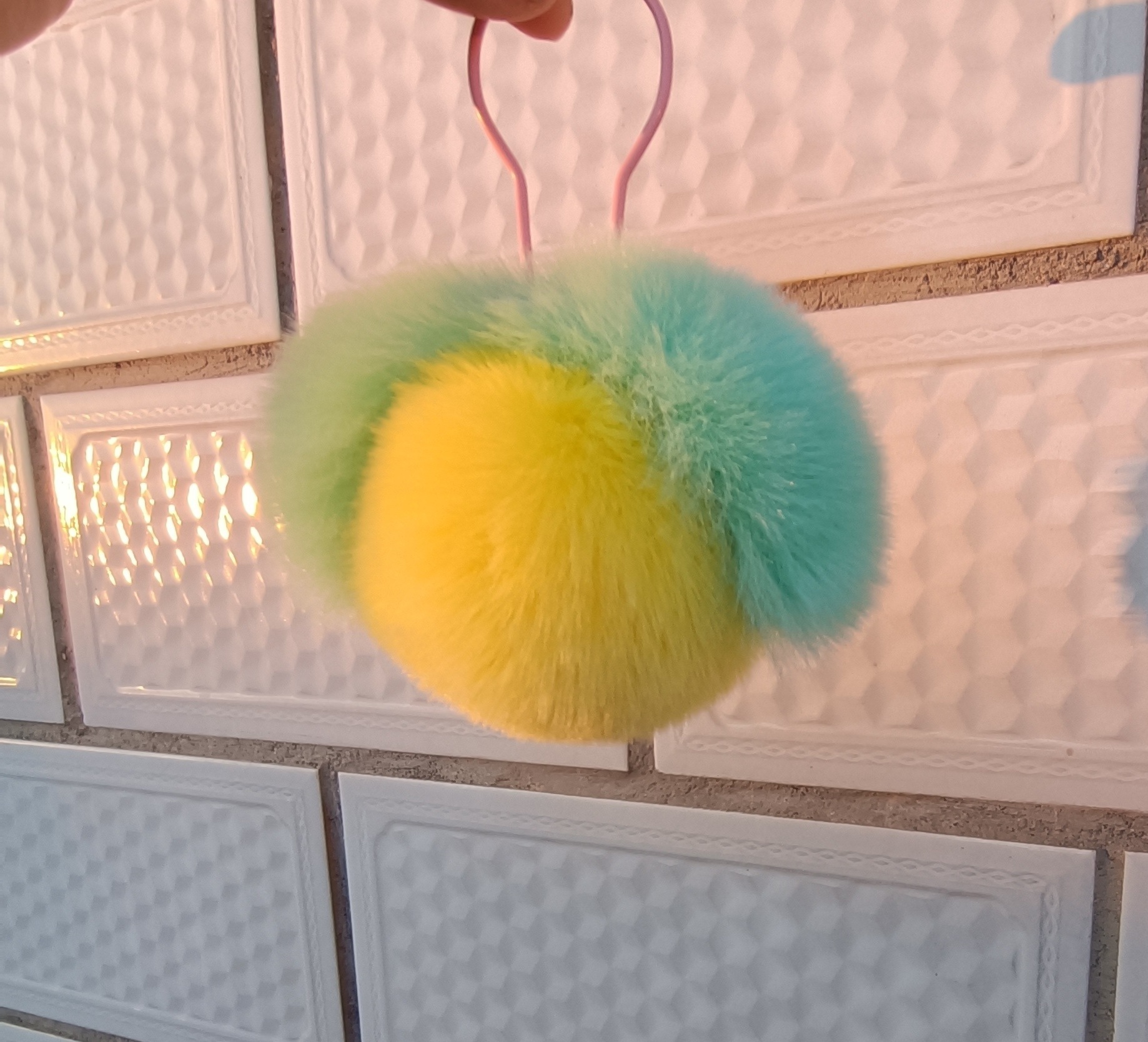 Peach Rabbit Hair Pendant Keychain - Image 5