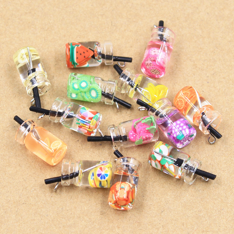 DIY Fruit Glass Bottle Keychain Pendant